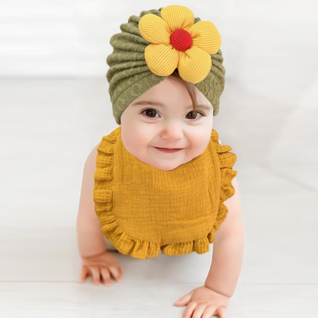 Newborn Baby Hat & Bib Set - Muslin Drool Bibs With Frilly Trim  Soft Organic Cotton Bonnet Bandana Drooling Accessories For Infants — foto 3