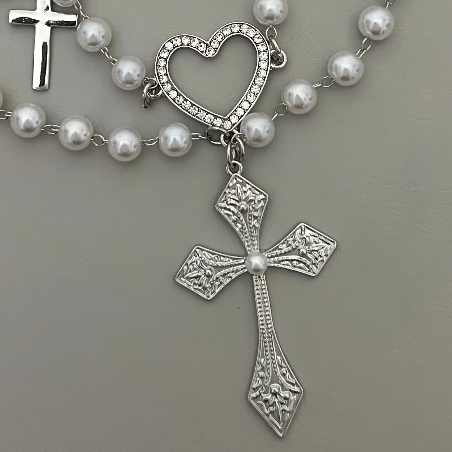 Title 2, Beaded Cross Same Multi-layer Twin Necklace