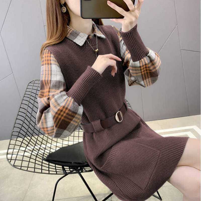 Plaid Shirt Vest Fashion Knitted Suit