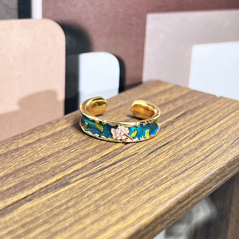 Sweet Cool Enamel Floral Ring For Women, Colorful Glaze Vintage Trendy Niche Flower Band Rings