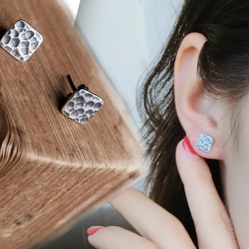 Square Fashion Retro Silver Ear Nail