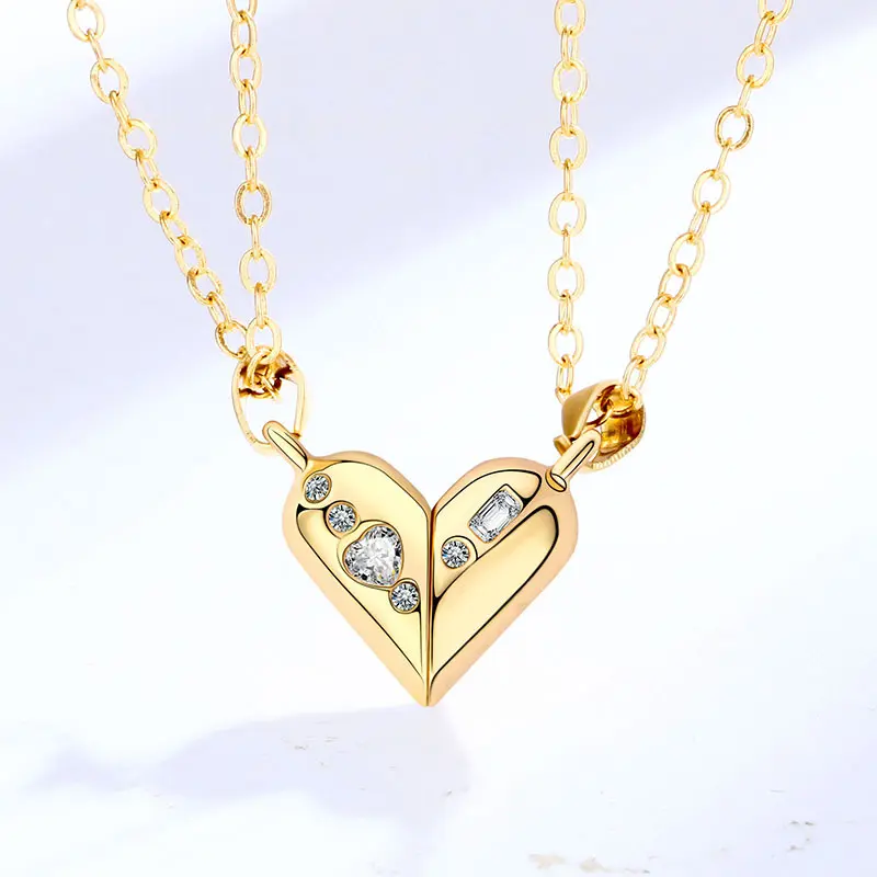 Love Couple Necklace Pair of Magnet Stone Rotating Necklaces