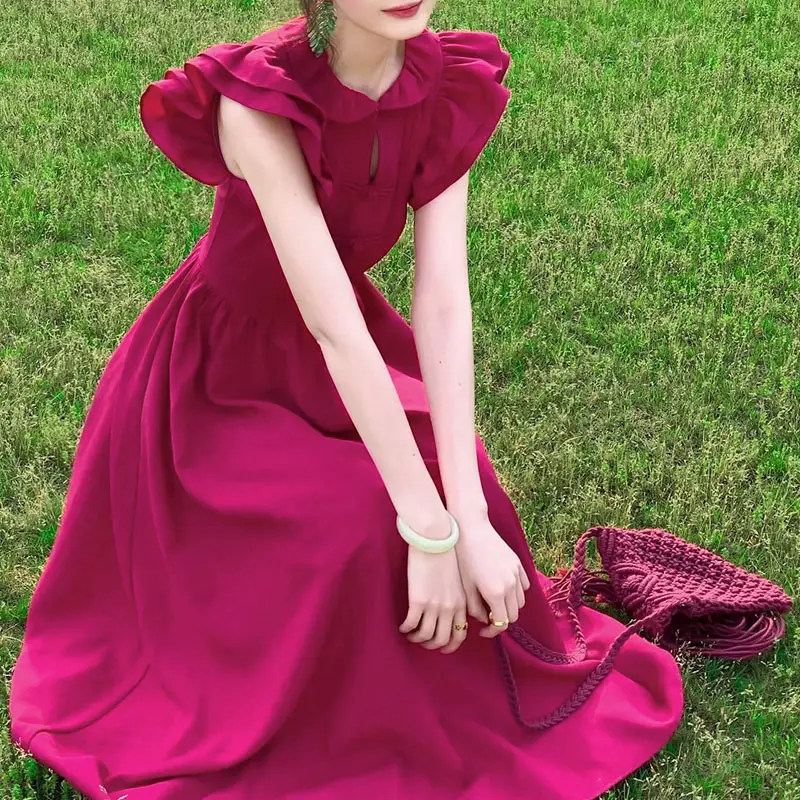 Raspberry Red Retro Flying Sleeves Dress