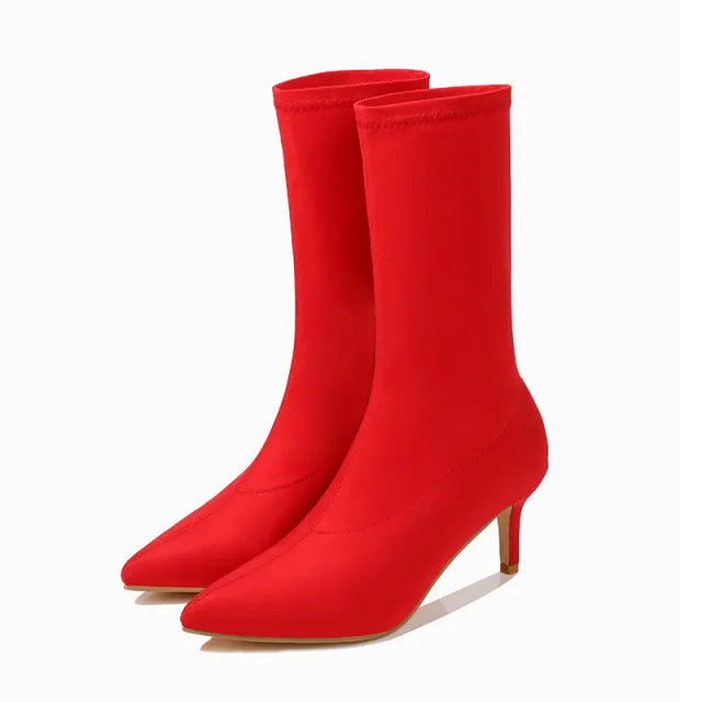 Women's Shoes Stylish Ankle Boots Sexy Pointed Toe Stiletto High Heels Boots Red - Shop at LoveMi