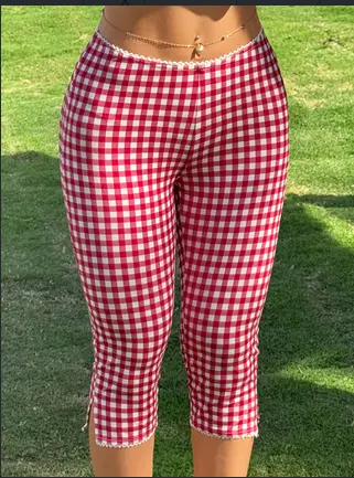 Red And White Gingham Lace Trim Split