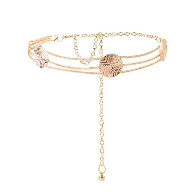 High grade Multi layer Metal Chain Waist Chain Women's Accessory Small Fragrance Style With Skirt Metal Cutout Round Piece Decorative Suit Gold - Shop at LoveMi