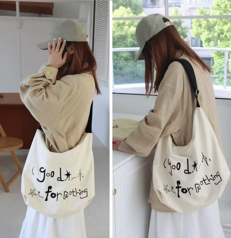 Korean Letter Canvas Bag For Women 2026 Fashion New Style Trendy College Style Tote Bag Versatile Large Capacity Crossbody Bag