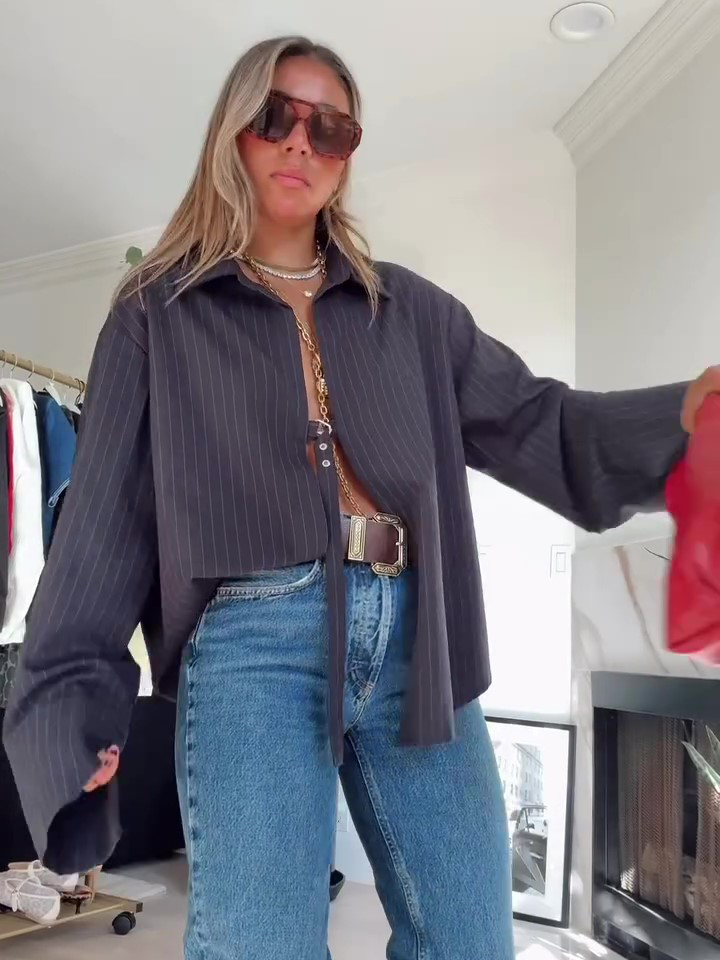 Striped Lace-up Irregular Hem Top