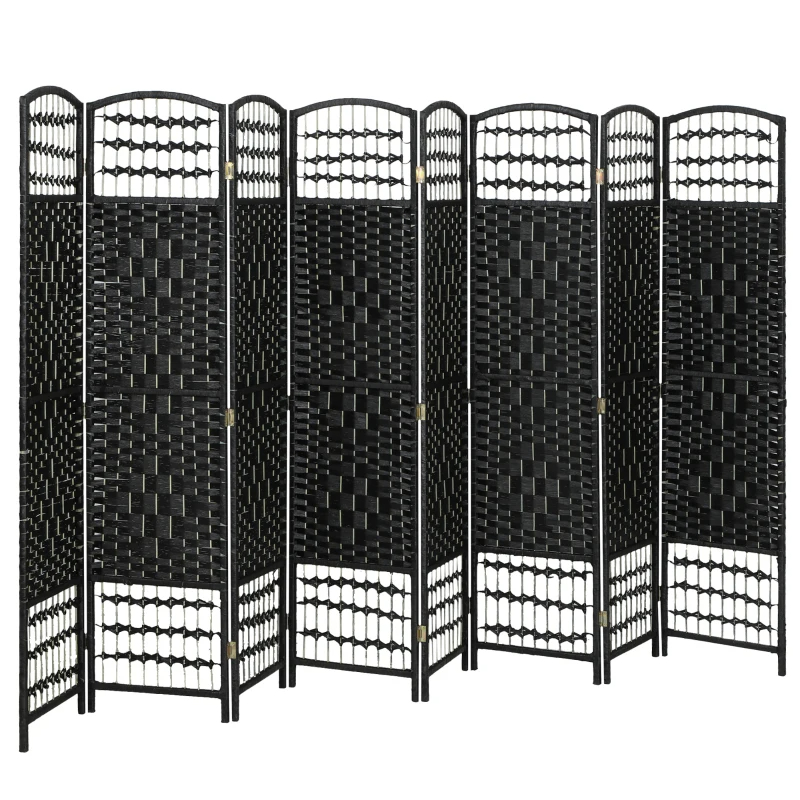 8 Panel Folding Room Divider Portable Privacy Screen Wave Fiber Room Partition For Home Office Black