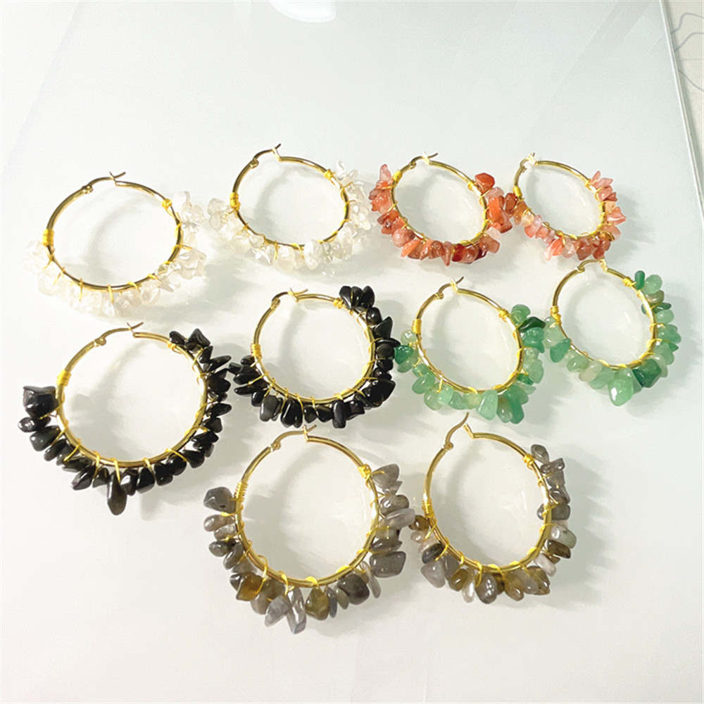 Boho Natural Gravel Wrapped Handmade Earrings