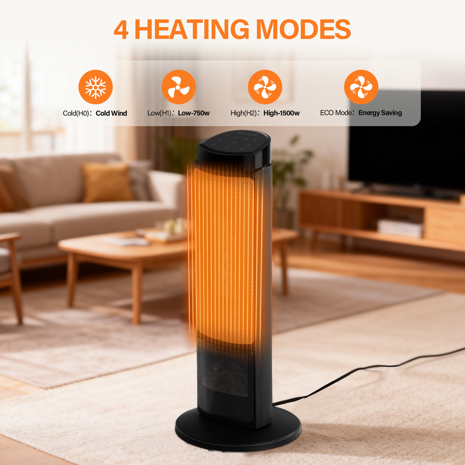 23inch Space Heaters For Indoor Use, Portable Heater With 7 Light Colors image 3
