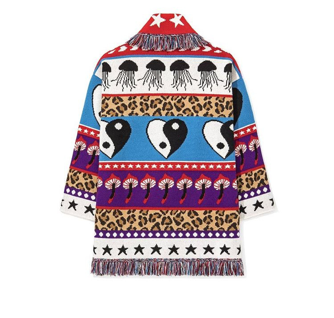 Star Jacquard Cashmere Sweater Cardigan European Style Slim Mid-length Coat