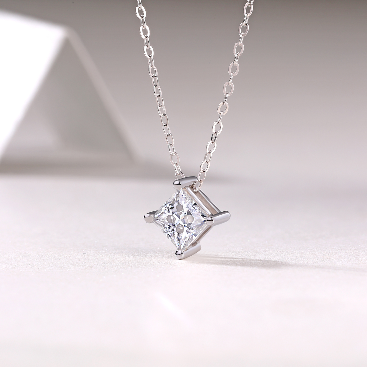 S925 Sterling Silver Moissanite Pendant Necklace – Keep The Luxury Square 5.5mm