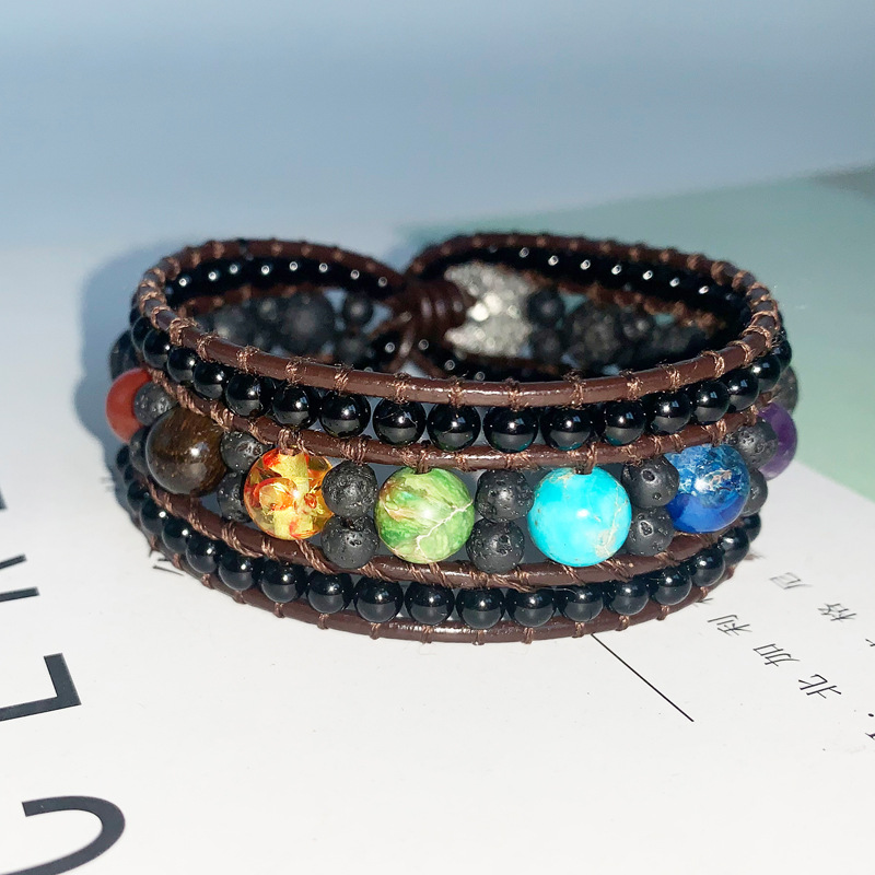 Volcanic Lava Stone Colorful Frosted Agate Handwoven Bracelet