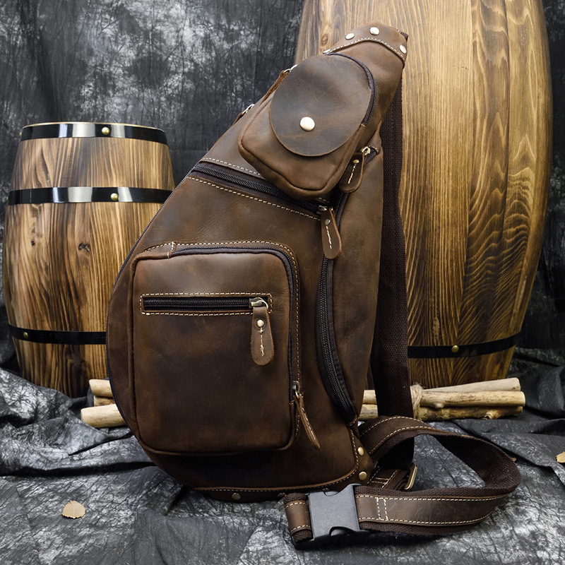 European And American Retro Men's Chest Bag Crazy Horseskin — foto 7