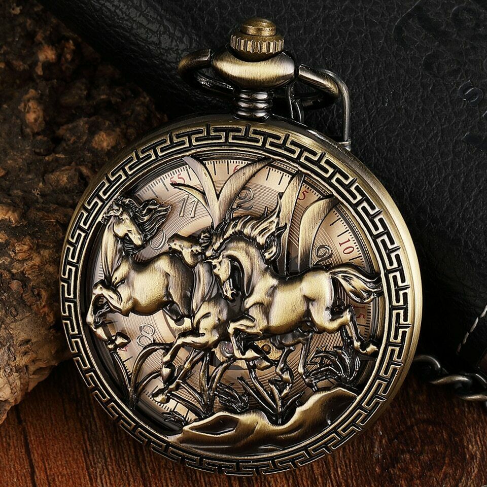 Men's Three Horses Skeleton Quartz Pocket Watch