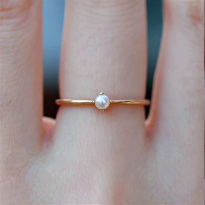 Simple Pearl Women's Ring With Real Gold Plated Fine Tail Ring