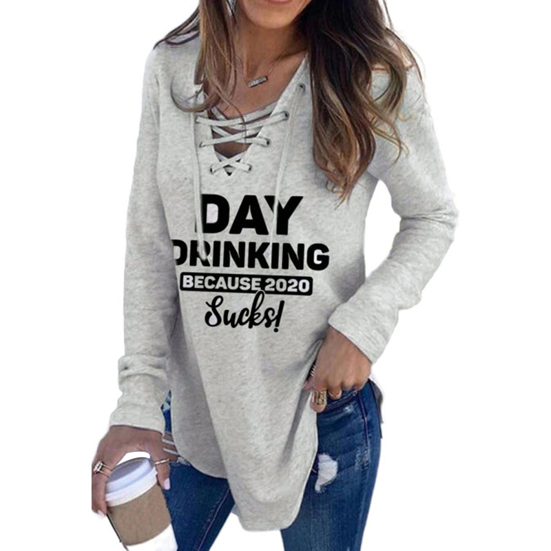 Letter-Print Long-Sleeved Tie-Band Loose Sweatshirt