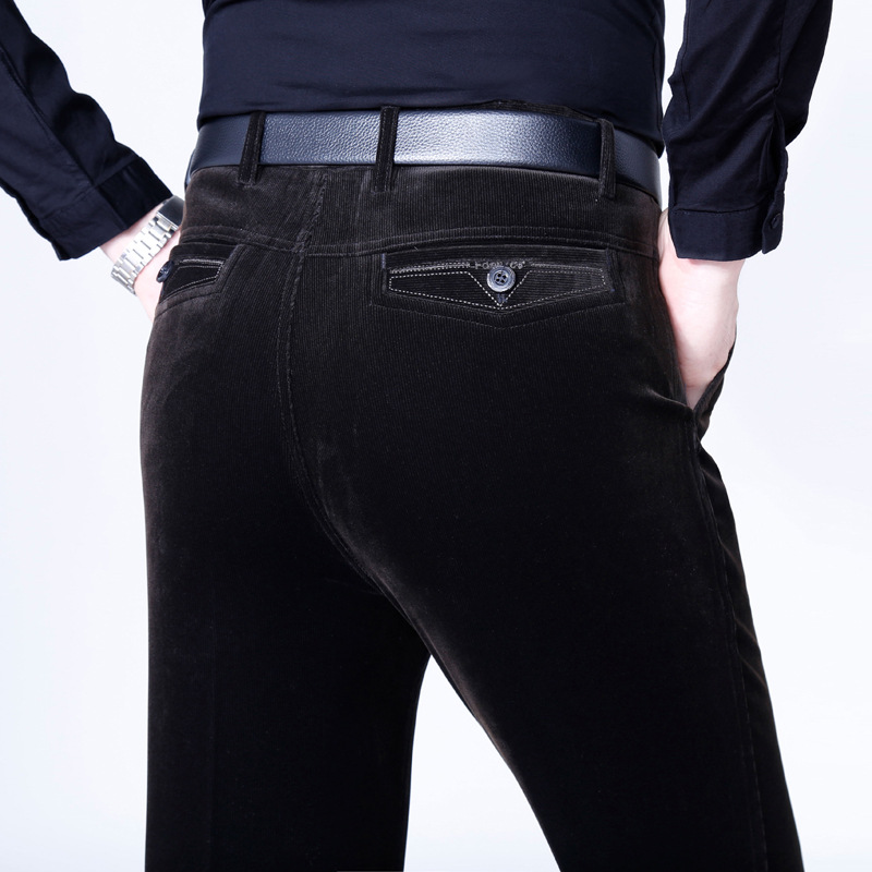 Men's Flannelette Trousers High Waist Elastic Corduroy Casual Pants