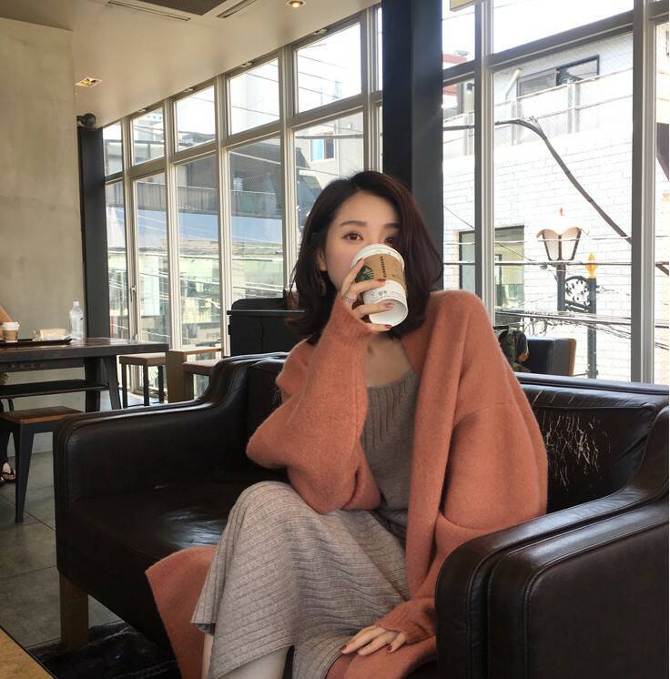 Korean Style Loose fitting Sweater With Angola Fabric Diamond Red - Shop at LoveMi