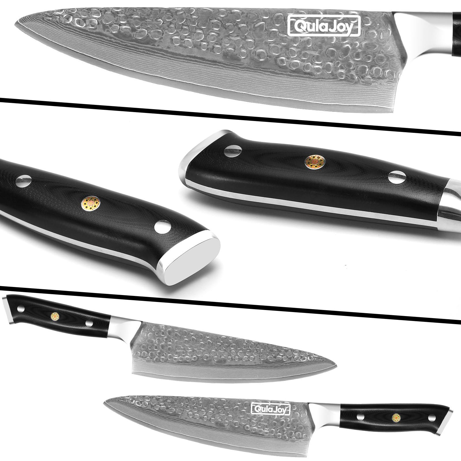 Qulajoy Chef Knife 8 Inch, Professional Japanese VG-10 Damascus 67 Layer Blade, Ultra Sharp Hammered Master Chefs Knife, Ergonomic G10 Handle, Triple Rivet And Full Tang