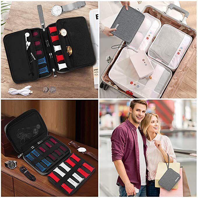 Portable Watch Strap Band Organizer Storage Bag Holder Travel Case Women Men---grey