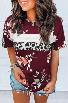 Fashion Print Short Sleeve Top Ladies - Red - View 1