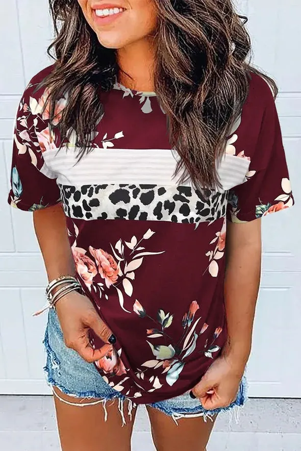 Fashion Print Short Sleeve Top Ladies Red - Shop at LoveMi