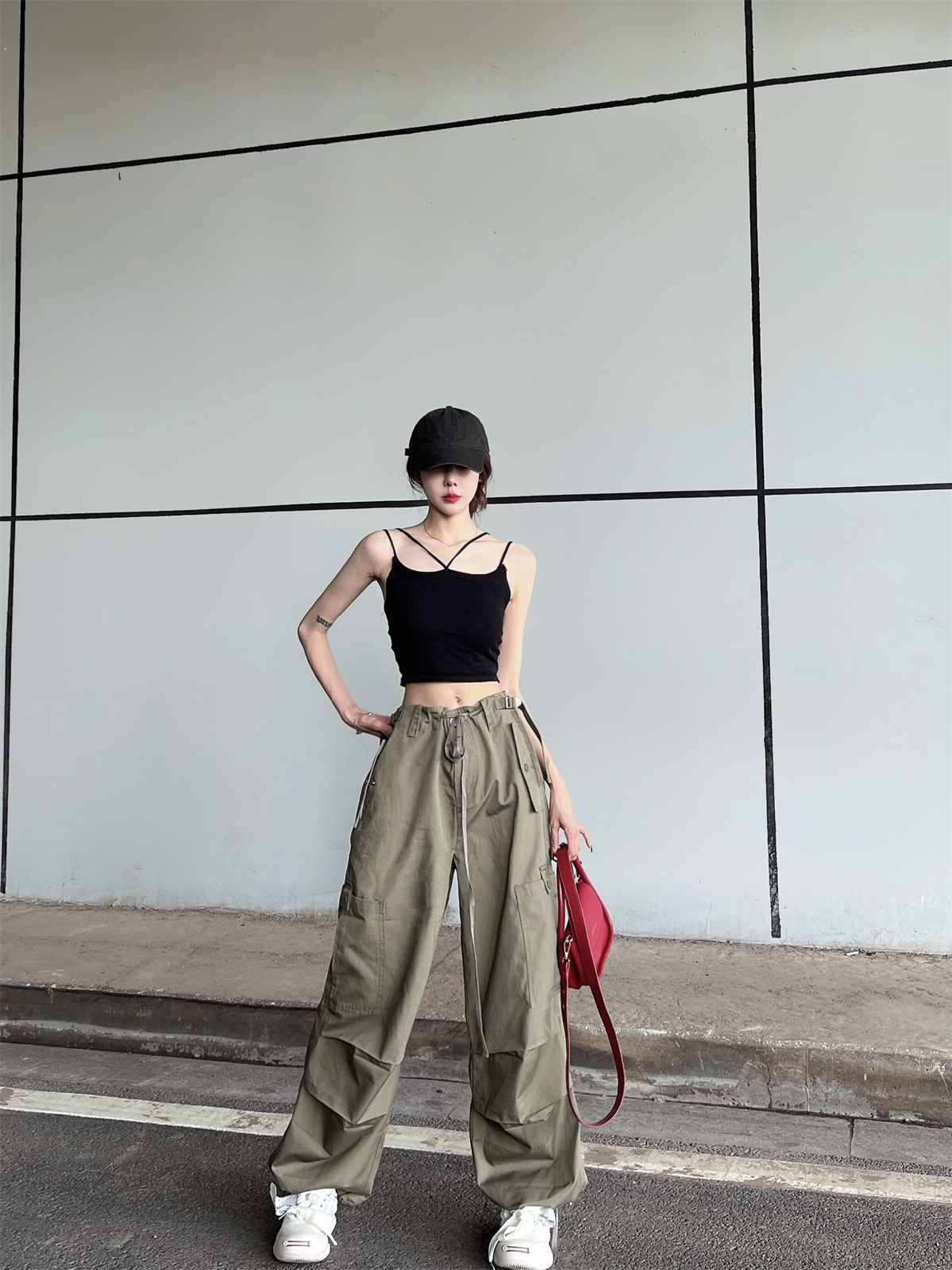 Women's Fashion Retro Large Pockets Loose Work Pants