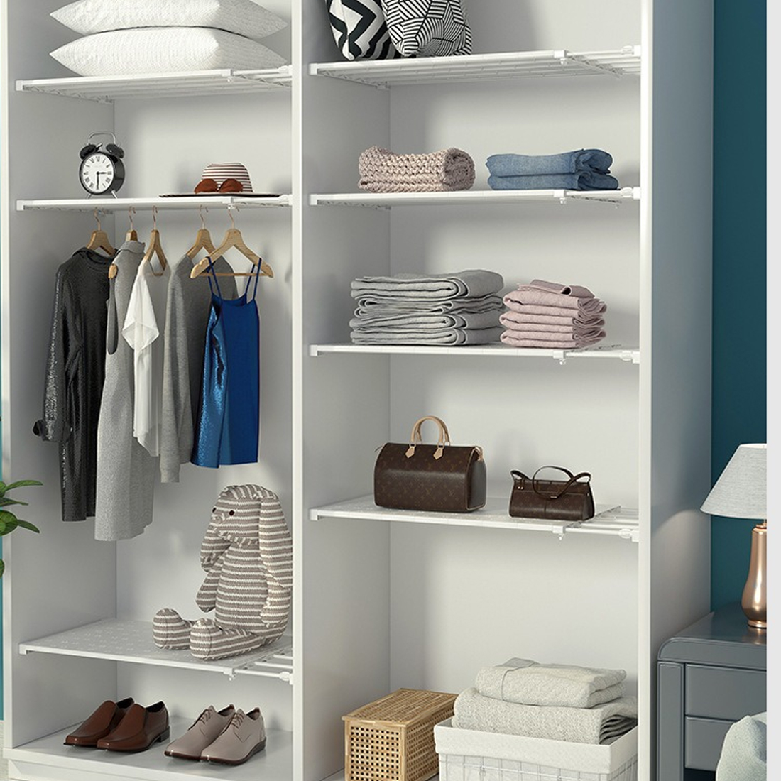1 OR 2pcs Adjustable Extendable Closet Cupboard Storage Organizer Shelf Divider — image 7