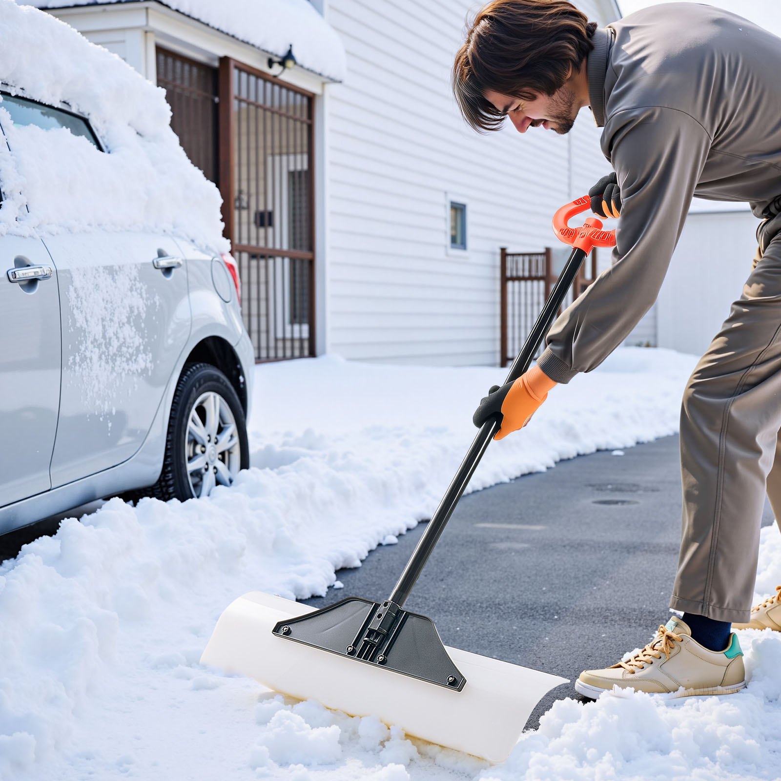 Plastic Snow Pusher Shovel 30in Heavy Duty Snow Plow For Driveway Ergonomic Grip image 8