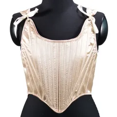 Satin Tunic Sexy Strap Slim Fit Cropped Fishbone Corset - Apricot - View 1