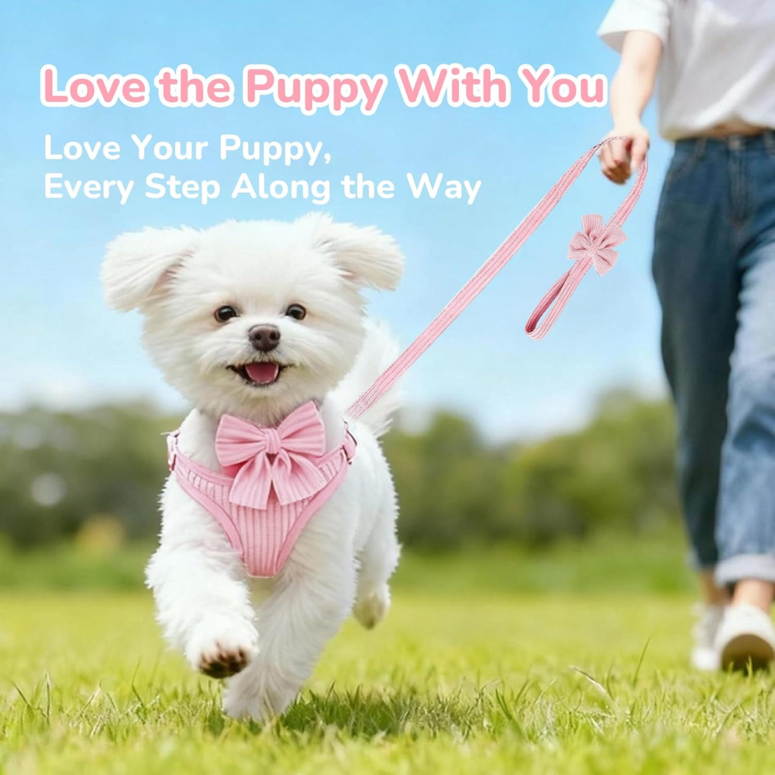 Small Dog Collar Harness And Leash Set, Dog Harness No Pull With Bowtie, Breathable Cotton Adjustable Pet Puppy 5