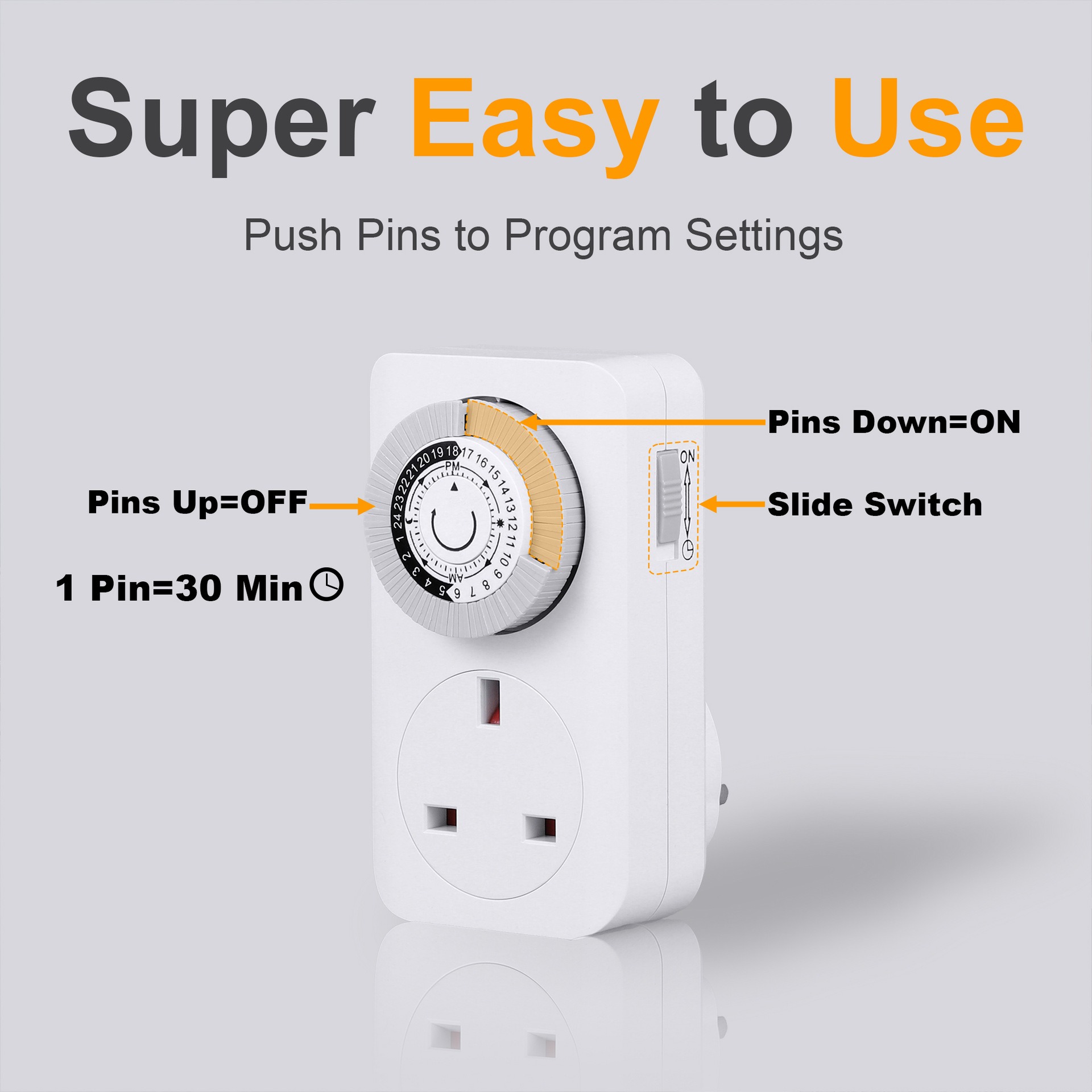 4 Pack 24 Hour 24HR Timer  Mains Plug In Clock UK Socket 3 Pin Plug 13A UK