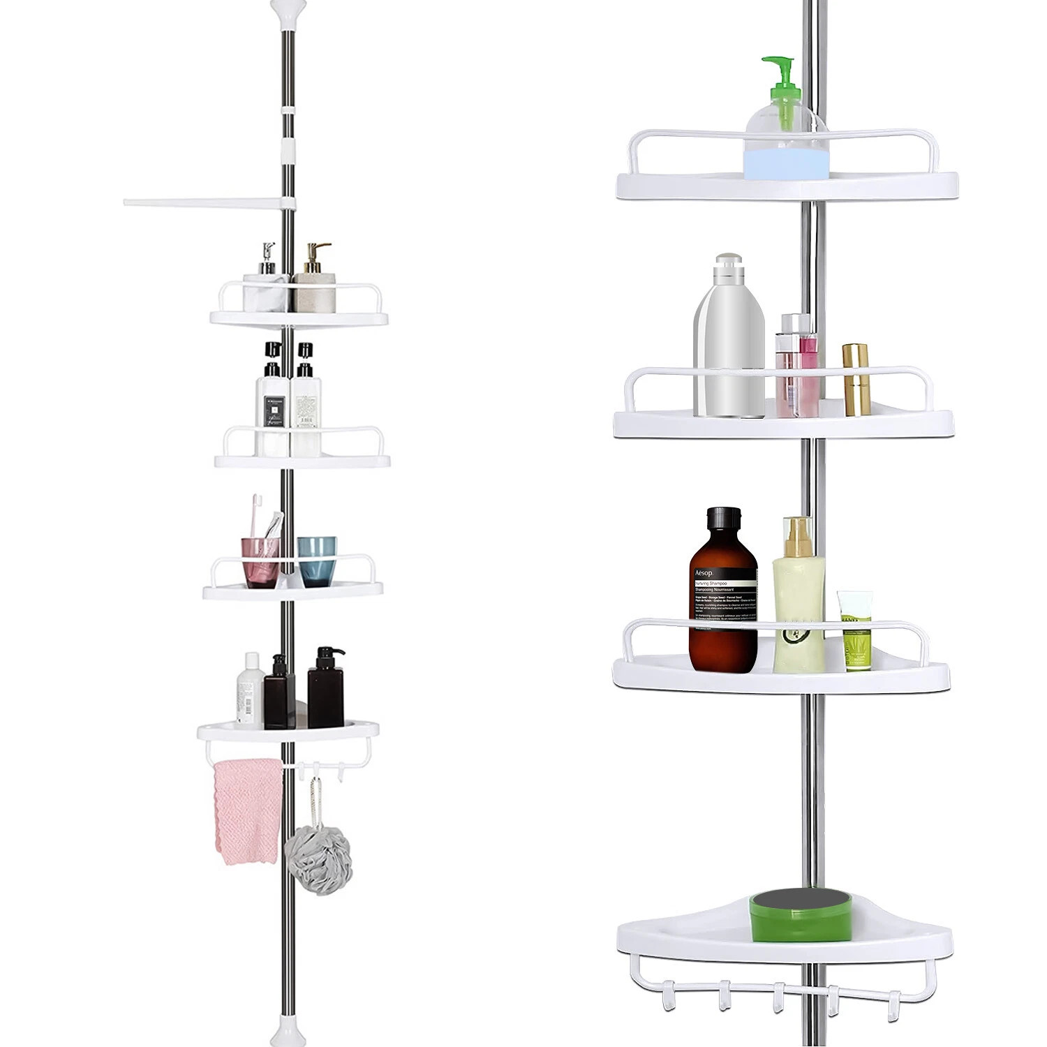 4 tier telescopic bathroom wall corner shelf rack shower