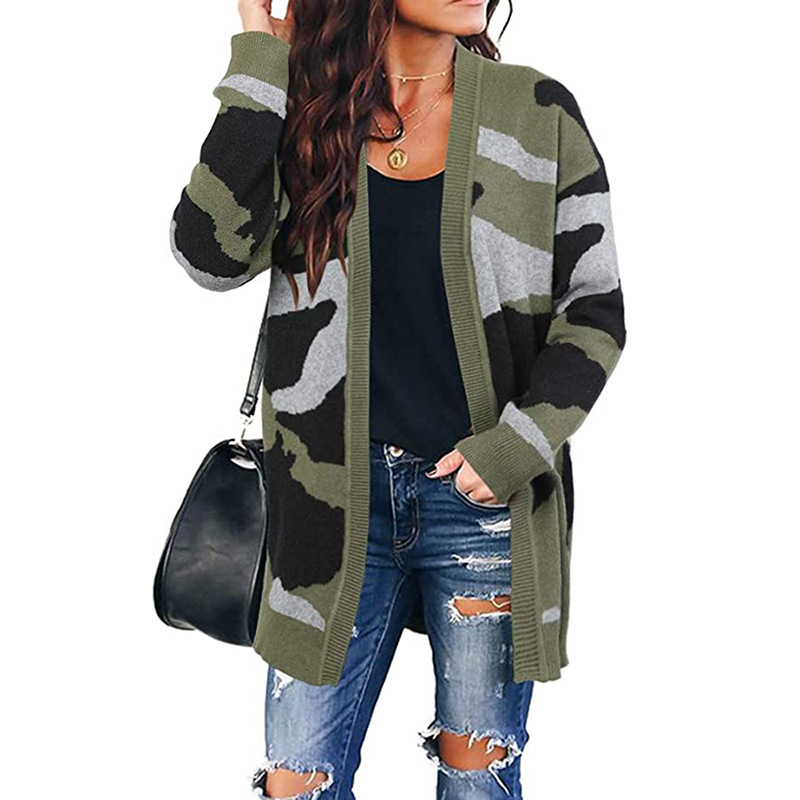 New Sweater Women Camouflage Mid-Length Knitted Cardigan - Image 2