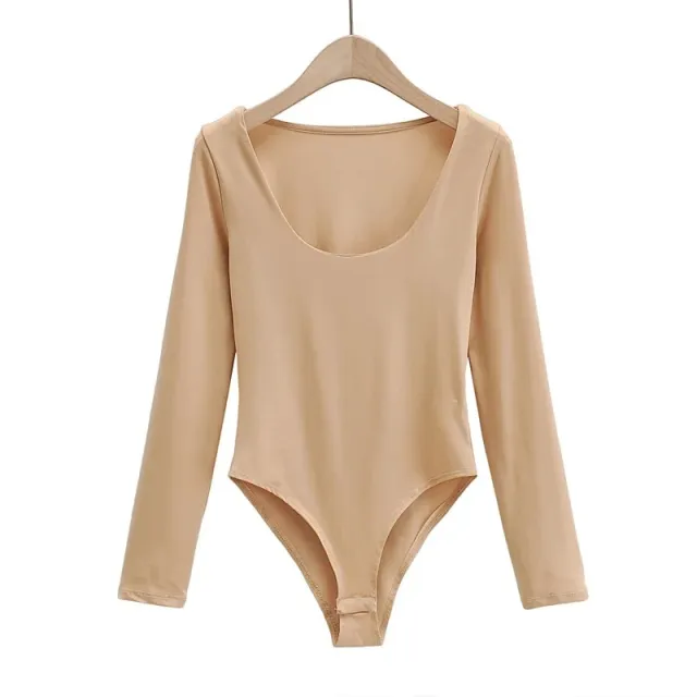 Style Women's U neck Long sleeved Jumpsuit Bottoming Shirt Khaki - Shop at LoveMi