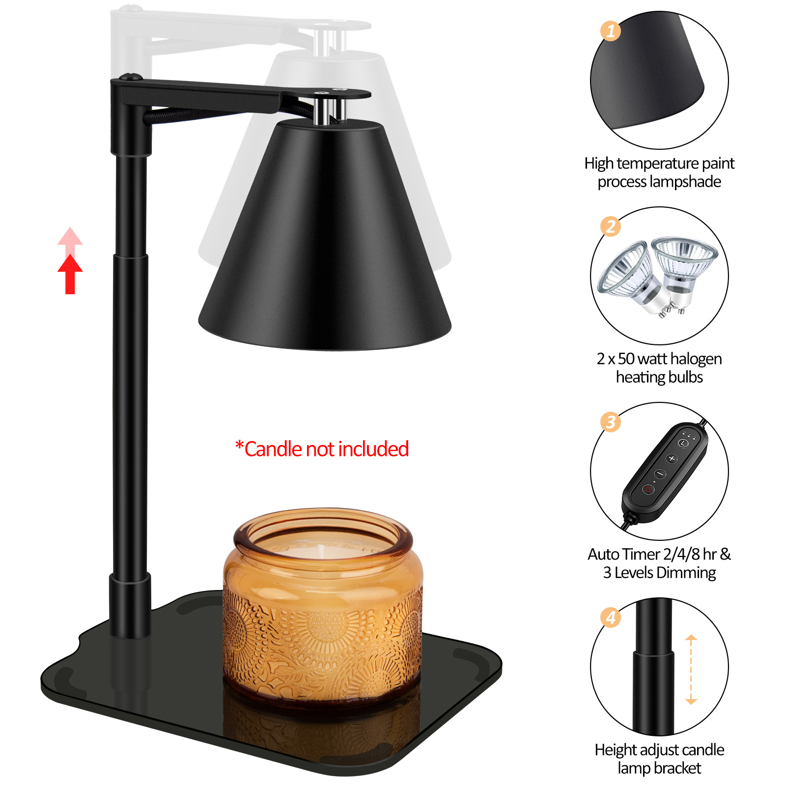 Electric Candle Warmer Lamp with Timer. HIGH QUALITY CANDLE WARMER: Candle warmer lamp with timer function can give you peace of mind to do other things. The electric candle warmer has three timer settings (2/4/8 hours) that you can set to suit your needs