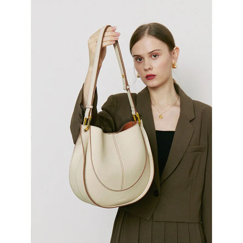 Women's Fashion Top Layer Leather Crossbody Bag - White