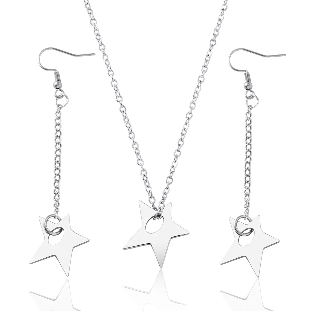Pentagram Star Stainless Steel Pendant Necklace Earrings Birthday Gift For Women Girls