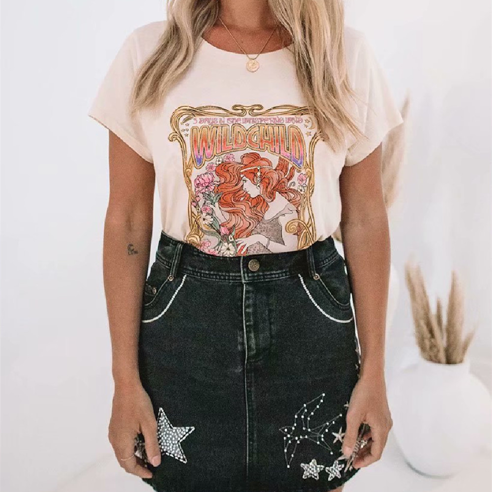 Pullover Round Neck Short Sleeve Personality Character Print