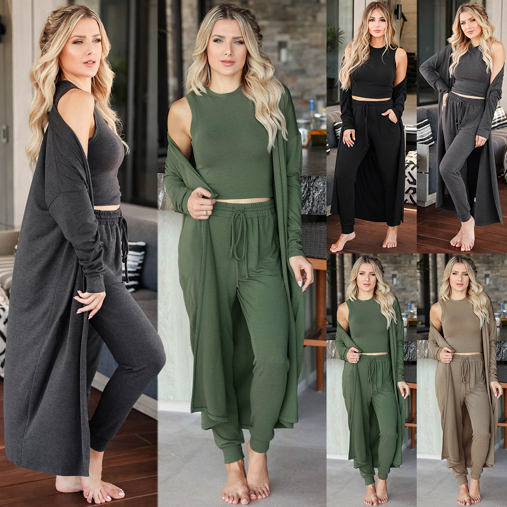 Women's Fashion Knitted Slim Undershirt Pants Sports Suit