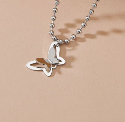 Beautiful Multi-layer Butterfly Necklace Women Double Ring Pendant