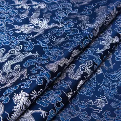 Silk Ancient Tang Suit Cheongsam Cloth Handicraft Diy Brocade Fabric - Navyblue Silver - View 1
