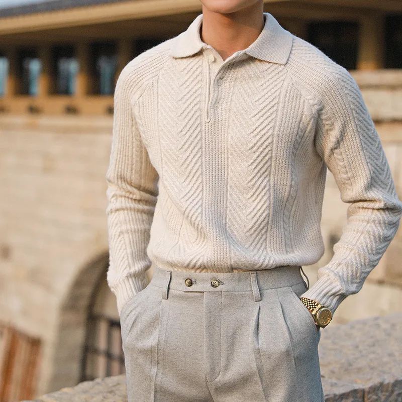 Men's Thickened Warm Base Sweater with Lapel