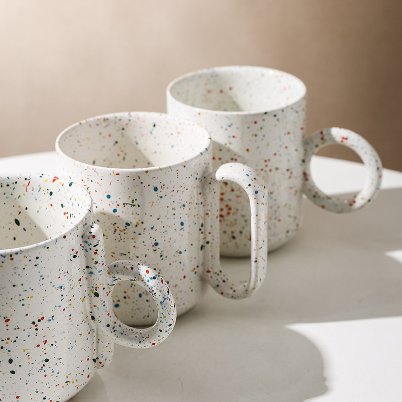 Ceramic Mug Coffee Milk Hand Painted Spray Point Breakfast Cup