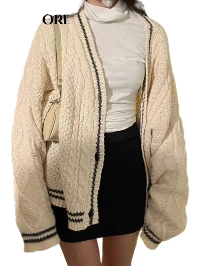 Temperament Age reducing Loose Casual Sweater Coat Apricot - Shop at LoveMi