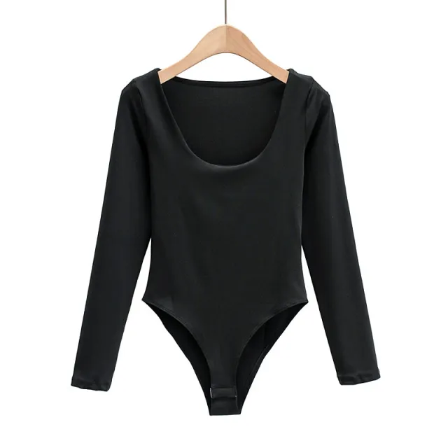 Style Women's U neck Long sleeved Jumpsuit Bottoming Shirt Black - Shop at LoveMi