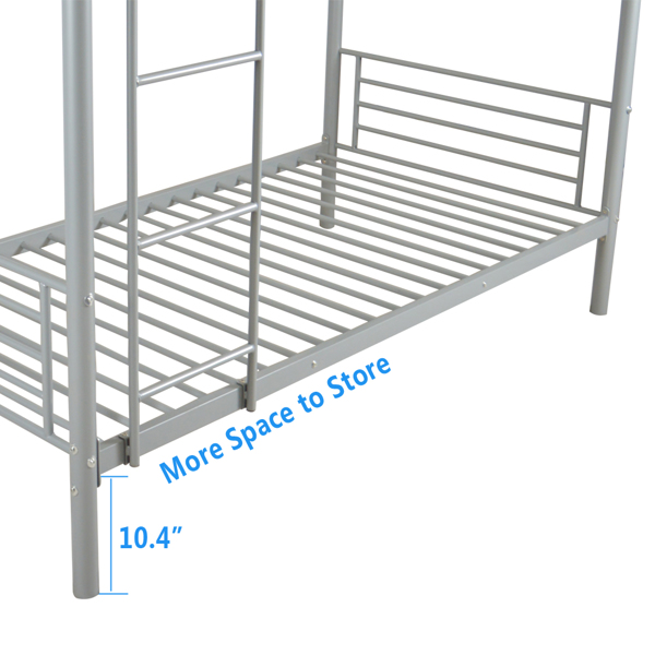 Iron Bed Bunk Bed with Ladder for Kids Twin Size Gray β photo 5