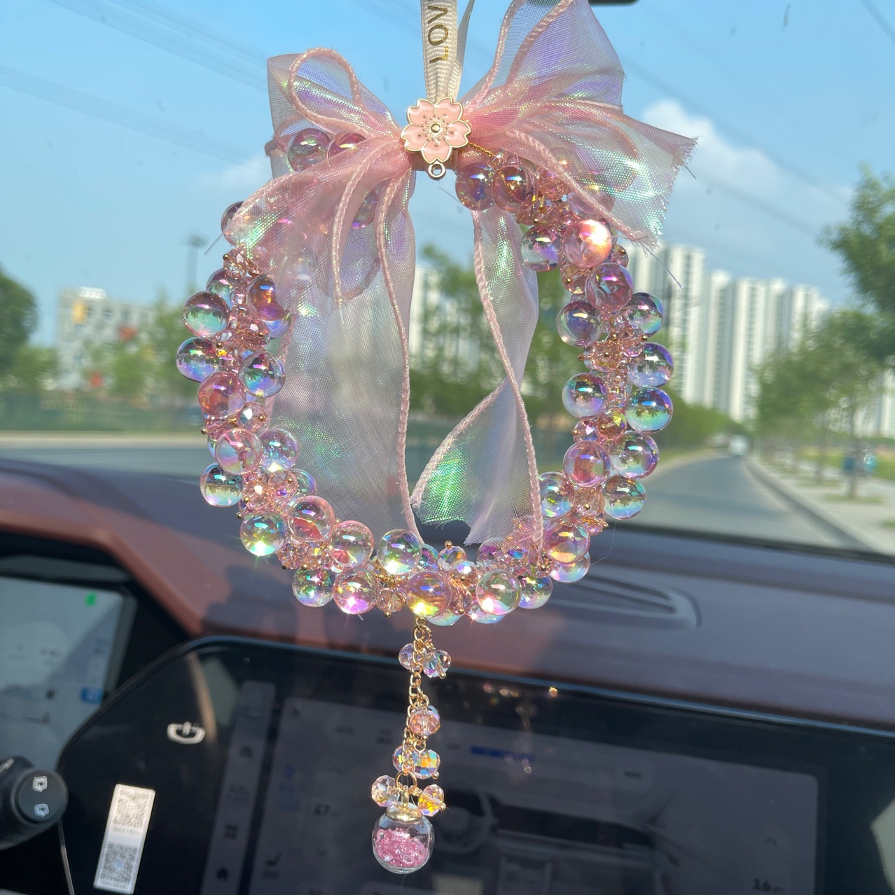 Title 3, Transparent Beaded Mesh Double-sided Bow Car Ha...